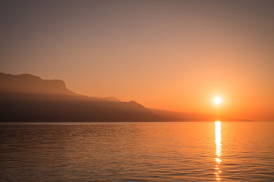 sunset, coast, ocean, coastline, shore, sunrise, orange, water HD wallpaper