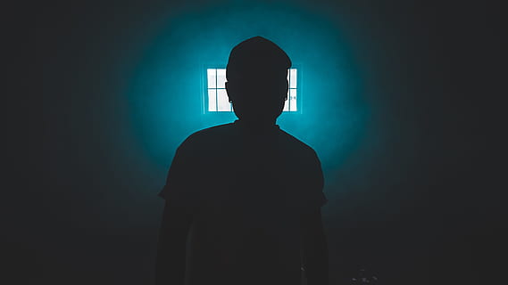 silhouette of standing person, man, male, window, light, dark HD wallpaper