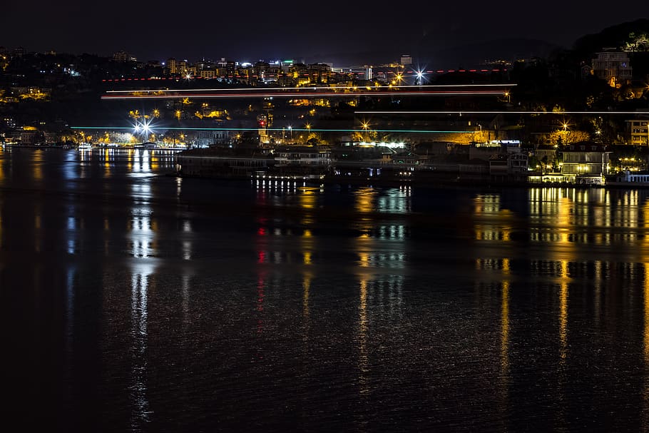 istanbul, bosphorus / bogazici at night, Marmara, Turkey, 2018, HD wallpaper