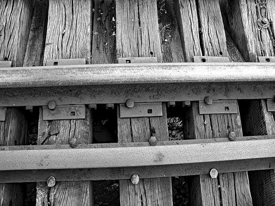 train track, train bridge, black and white, texture, background HD wallpaper