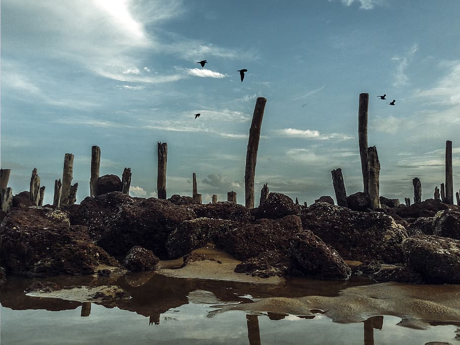 Red Corral Reef Under Cloudy Blue Sky, clouds, daylight, landscape HD wallpaper