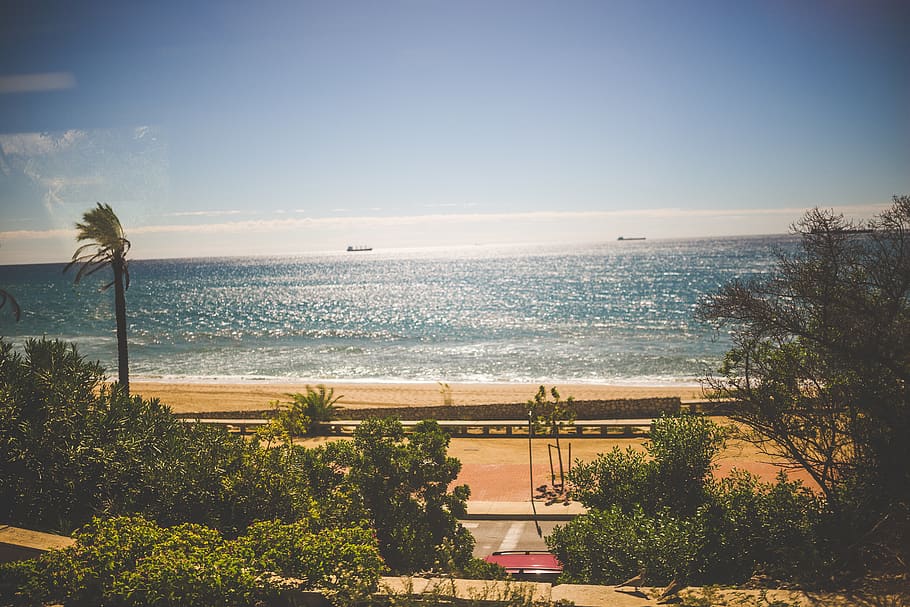 Over Looking Beach, ocean, sand, sea, seascape, seashore, sky HD wallpaper
