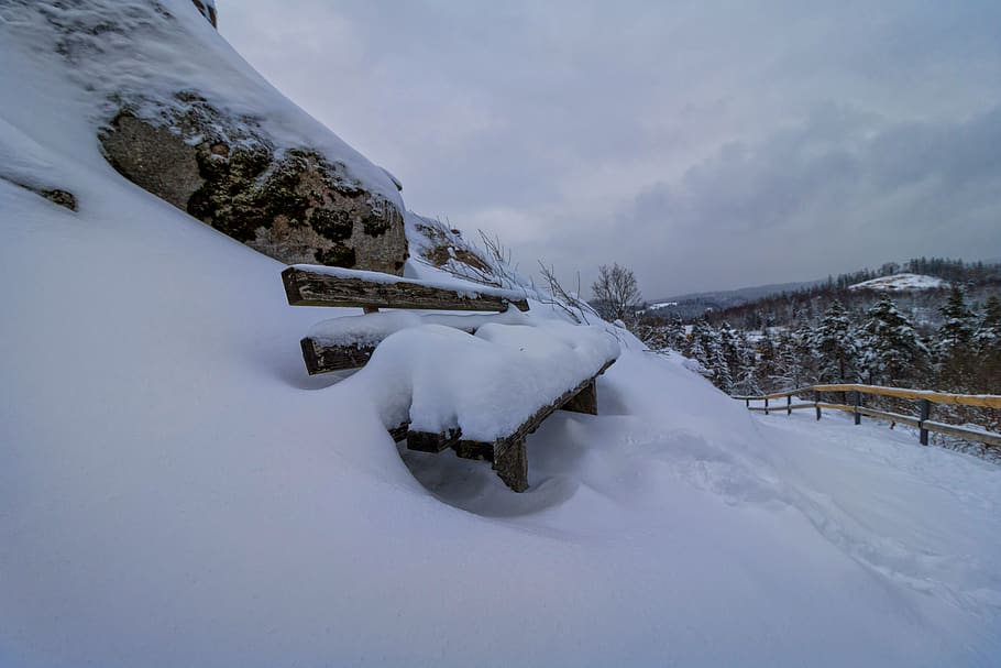 snow, winter, cold, ice, bank, season, rest, bench, out, recovery HD wallpaper