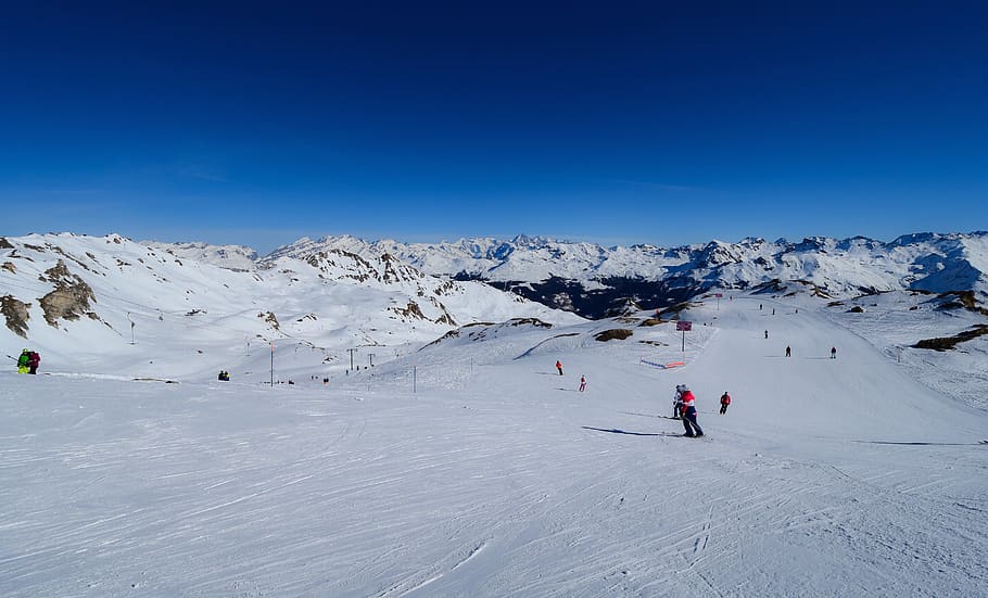 mountain, ski, snow, winter, sport, landscape, alpine, tracks HD wallpaper