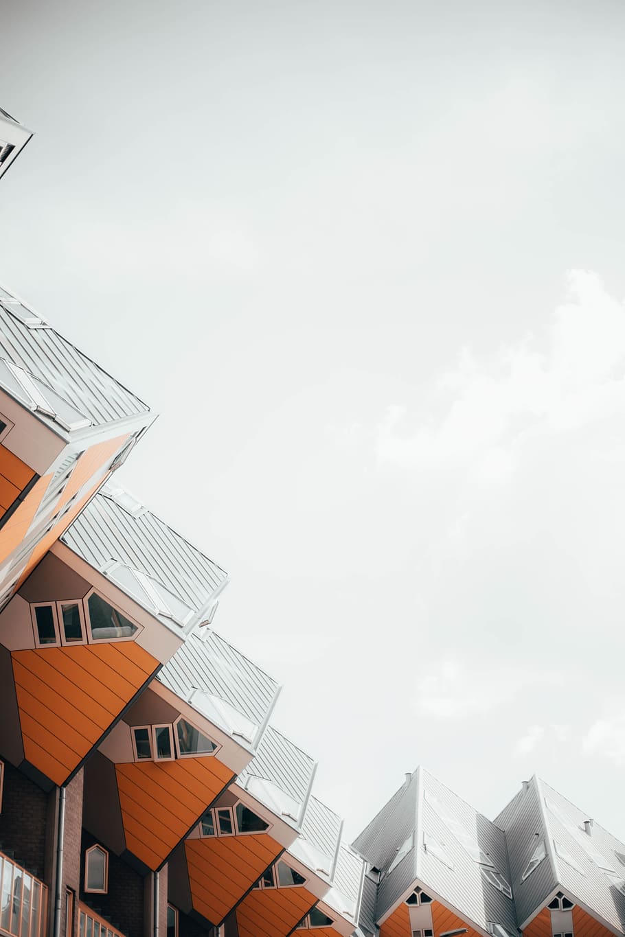 white and orange wooden houses, architecture, cube, building HD wallpaper