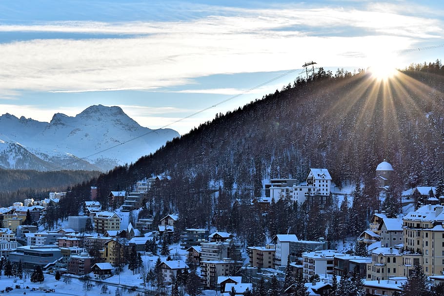 winter, mountains, ski area, slopes, wintry, st, moritz, switzerland HD wallpaper