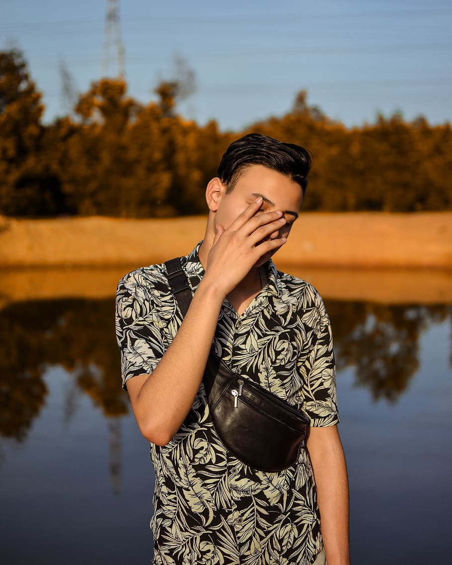 Man Covering His Face, fashion, person, pose, style, wear, one person HD wallpaper
