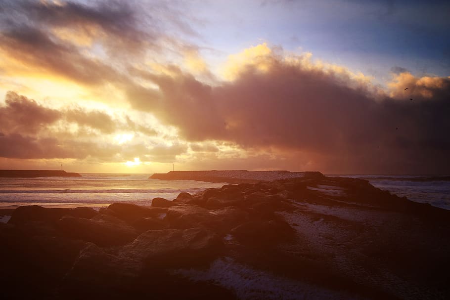 dawn, solar, cloud, nature, beach, sea, iceland, sky, cloud - sky HD wallpaper