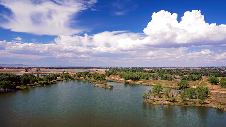 Aerial Photography of Islands Under Blue and White Skies, clouds HD wallpaper