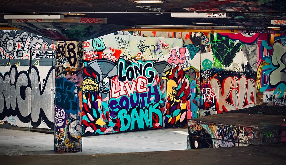 graffiti on wall, art, grafitti, textu, skater, skatepark, south bank, HD wallpaper