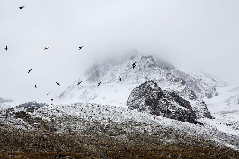 cloud, cloudy, mountain, top, landscape, ice, snow, winter HD wallpaper