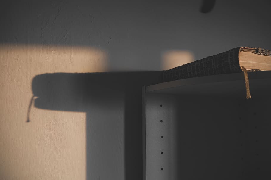 brown book on white table, sunlight, shelf, shadow, indoor, furniture HD wallpaper