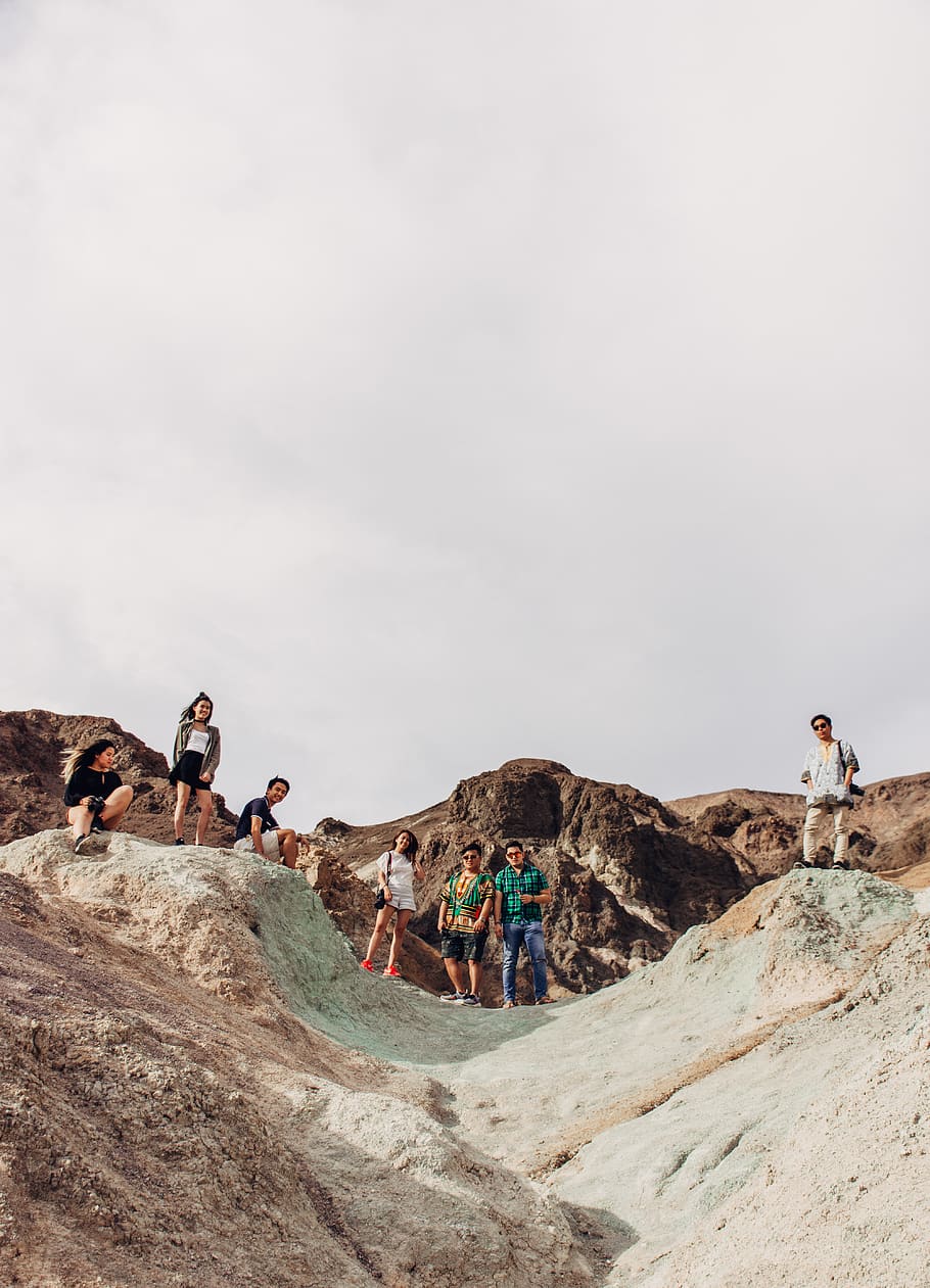 people on rock, group of people, real people, sky, men, rock - object HD wallpaper