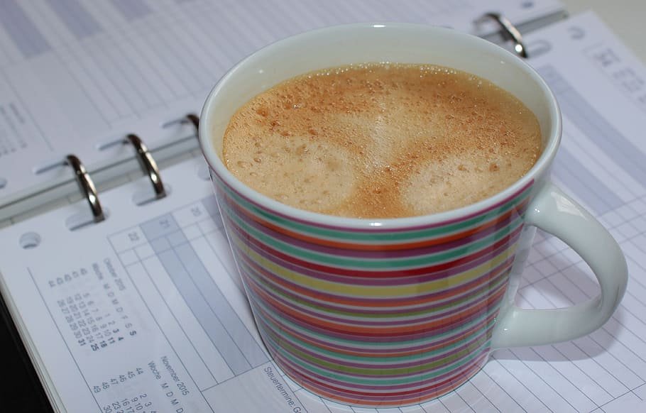 cup, coffee, drink, hot, eve, biscuit, brunch, book, note, job HD wallpaper