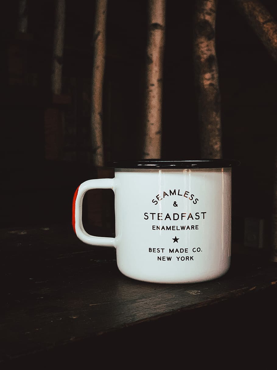 white mug, cup, text, drink, food and drink, coffee, western script HD wallpaper