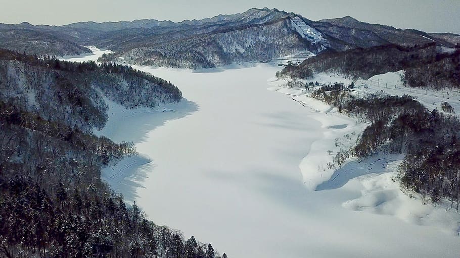 land covered in snow, mountain, water, beauty in nature, scenics - nature HD wallpaper