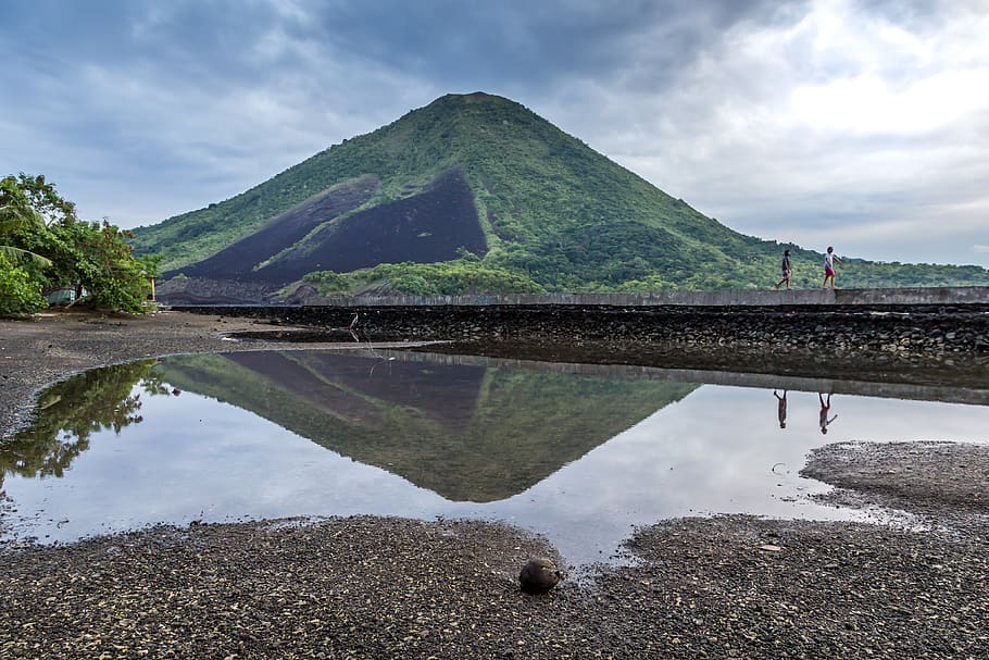 indonesia, banda api, mountain, reflection, gunung api, outdoors HD wallpaper