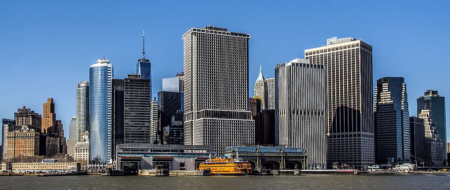 skyscraper, city, architecture, skyline, panoramic, manhattan HD wallpaper