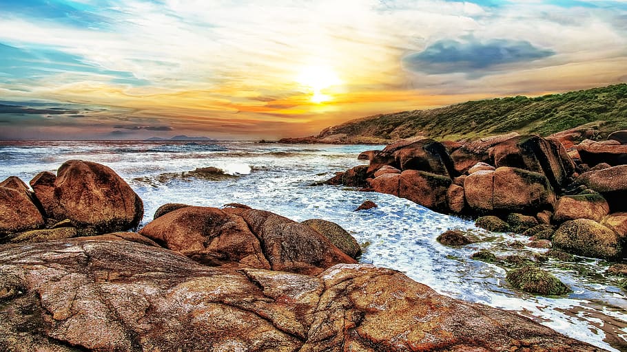 beach, landscape, brazil, clouds, shore, relaxation, horizon HD wallpaper