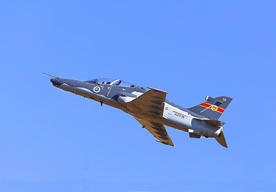 blue jet plane, air vehicle, airplane, flying, sky, military HD wallpaper