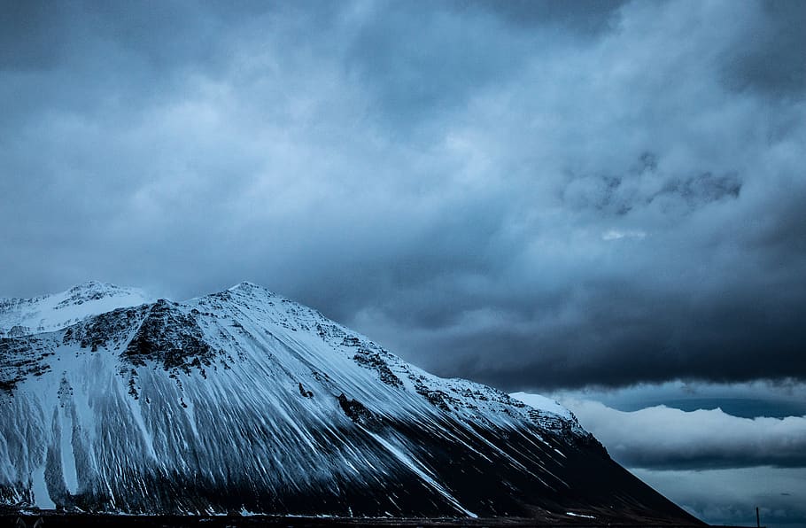 borgarnes, iceland, winter, snow, landscape, mountains, clouds HD wallpaper