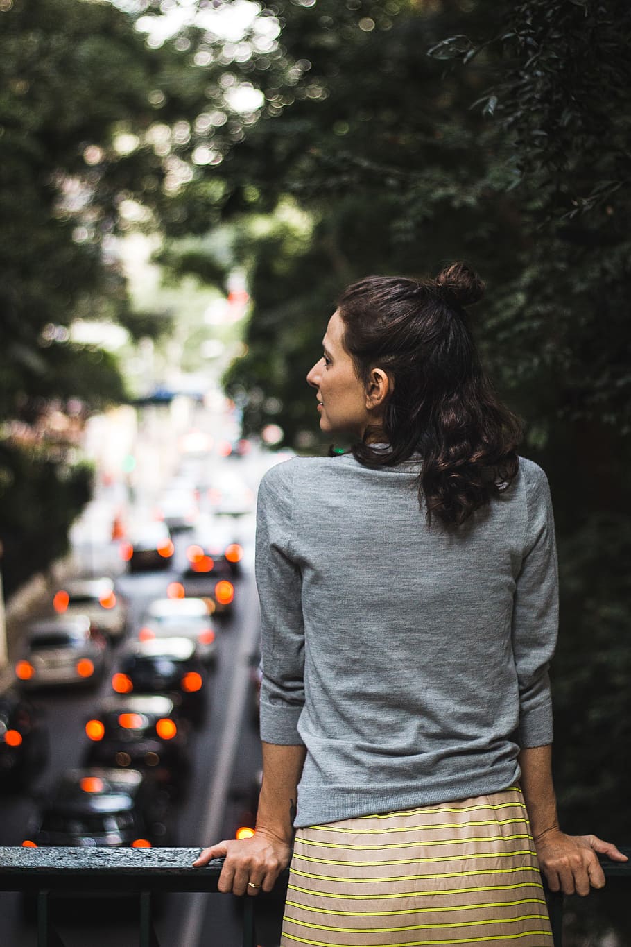 Woman at the Bridge Near Street, adult, back, back view, leisure HD wallpaper