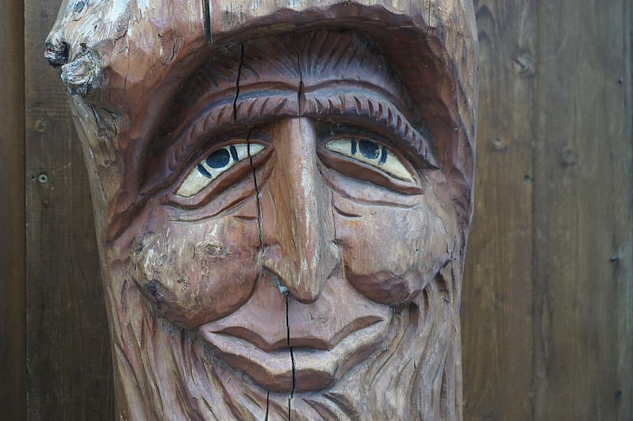 eyes, head, wood, statue, close up, face, view, nose, woodcut, HD wallpaper