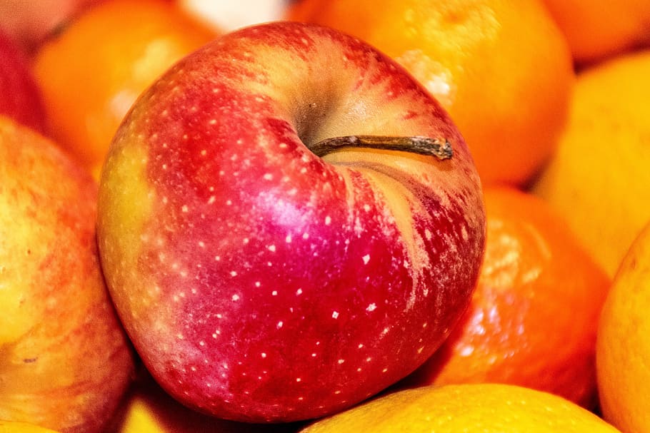 apple, fruit, orange, food, healthy eating, food and drink HD wallpaper