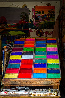 multicolored wooden rack, paint container, play area, playground HD wallpaper