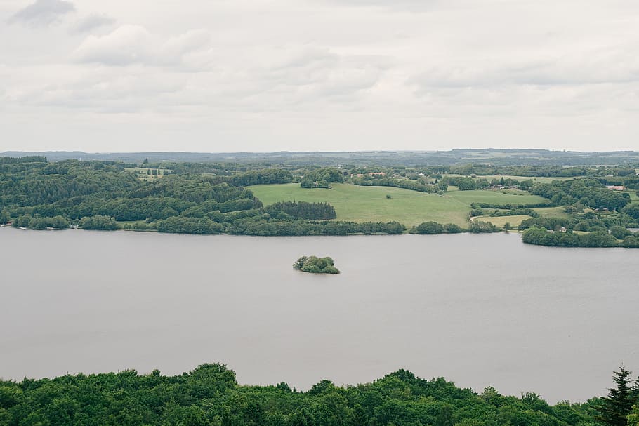 Lake Julsø,  Denmark, clouds, cold, europe, fields, forest, green HD wallpaper