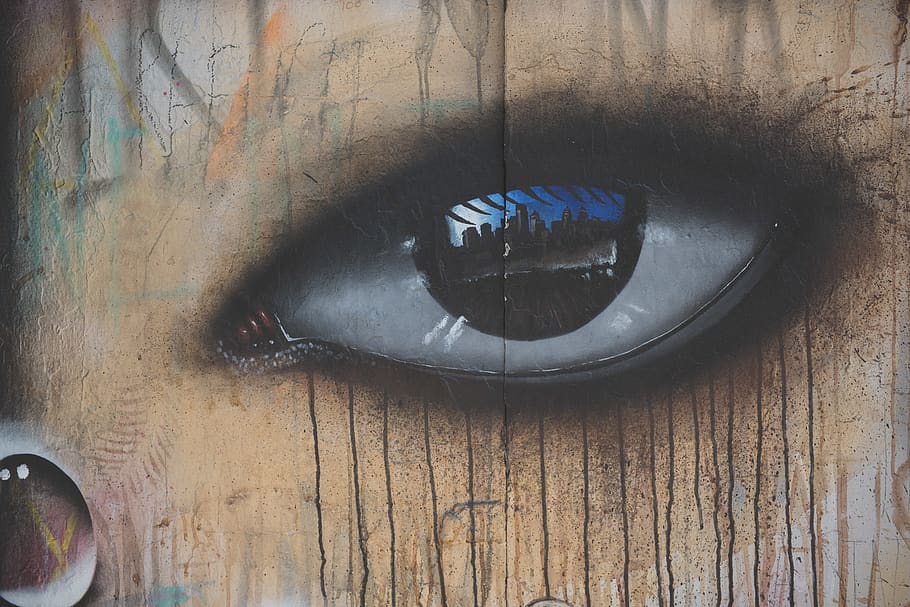 An eye painted on a wall., wood - material, no people, communication HD wallpaper