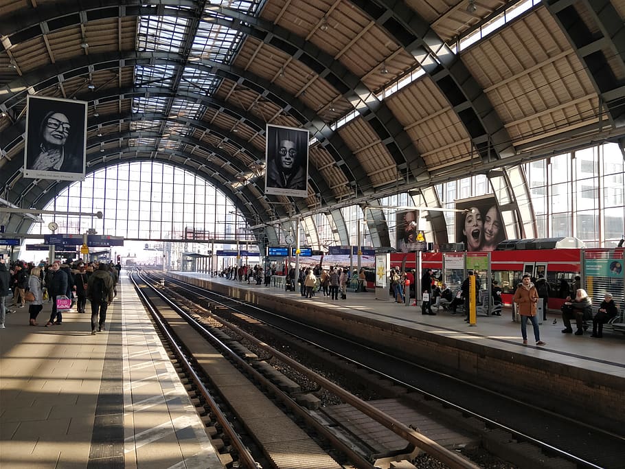 germany, berlin, alexanderpl. 9, rail transportation, group of people HD wallpaper