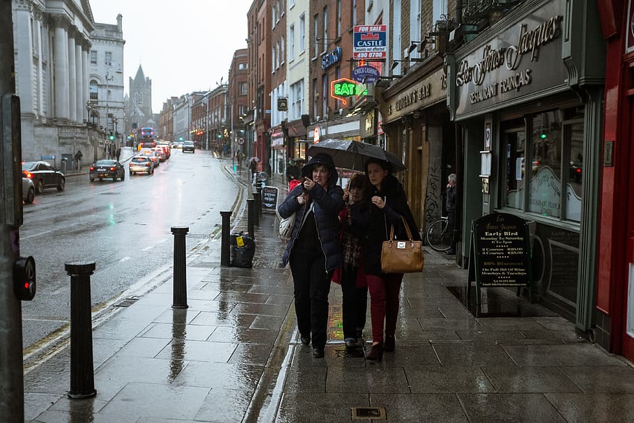 ireland, dublin, dame street, rain, rainy, dull, irish, umbrella, HD wallpaper