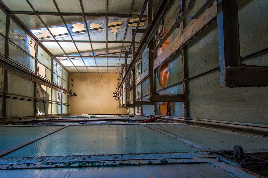 elevator, shaft, construction, old, architecture, industry HD wallpaper