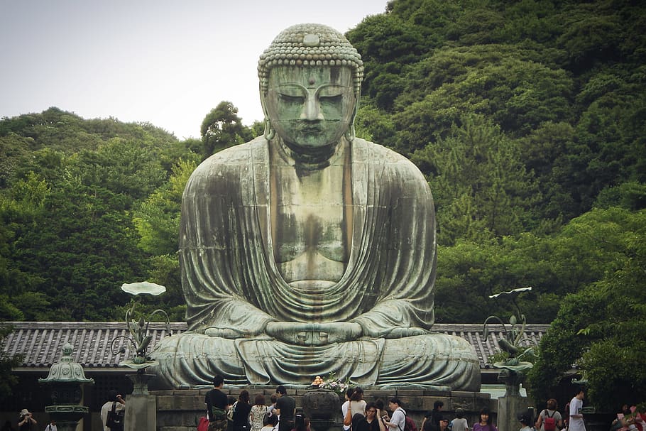 kamakura, japan, statue, daibutsu, buddha, art and craft, sculpture, HD wallpaper