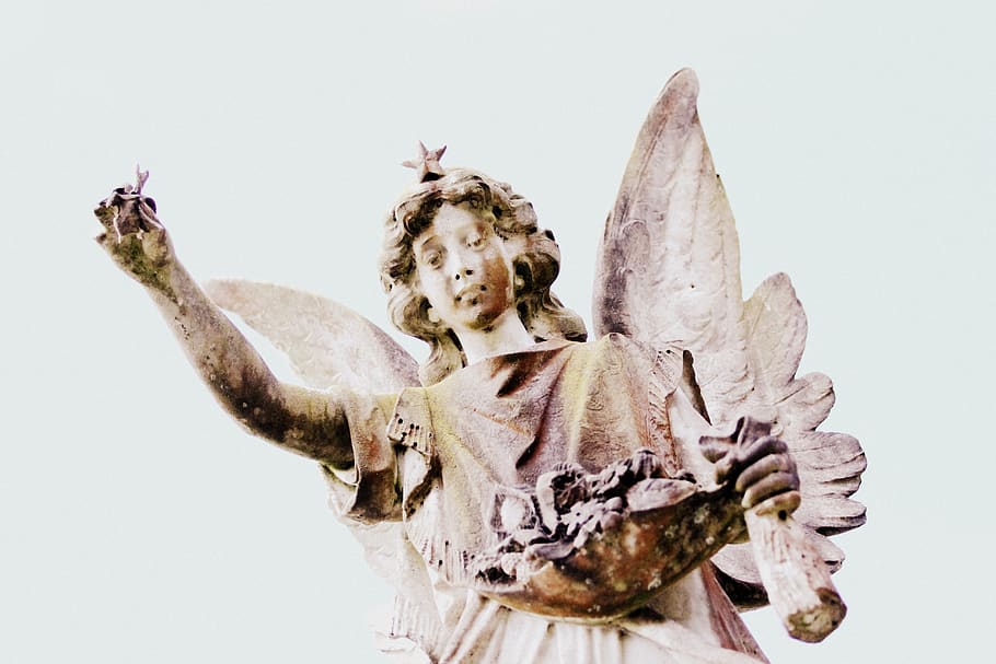 angel statuette, studio shot, white background, indoors, human representation HD wallpaper