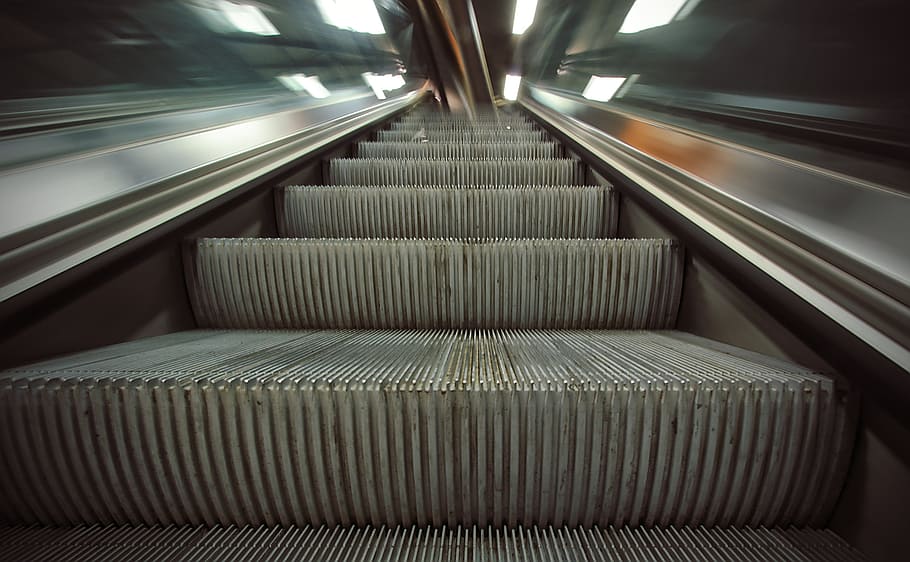 escalataor, automatic stairway, train station, escalator, transportation HD wallpaper