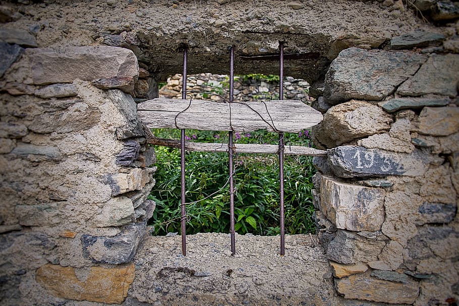 window, bars, old, stone, ruin, abandoned, weathered, solid HD wallpaper