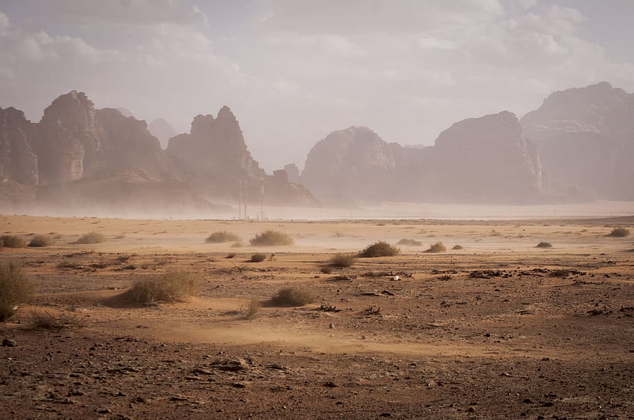 dusty desert valley, ground, nature, soil, outdoors, jordan, sand, HD wallpaper