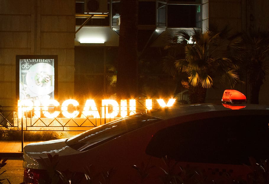 White Car Beside Led Light, city, cityscape, dark, evening, glow HD wallpaper