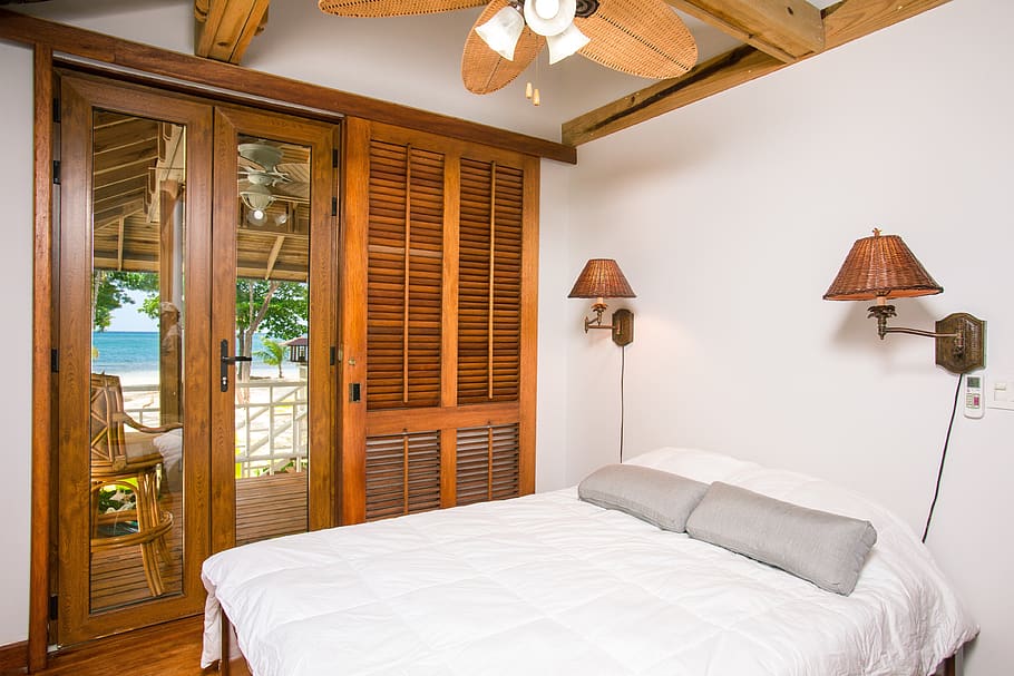 Closed Wardrobe Near on Bed, apartment, beach, bedroom, comfort HD wallpaper