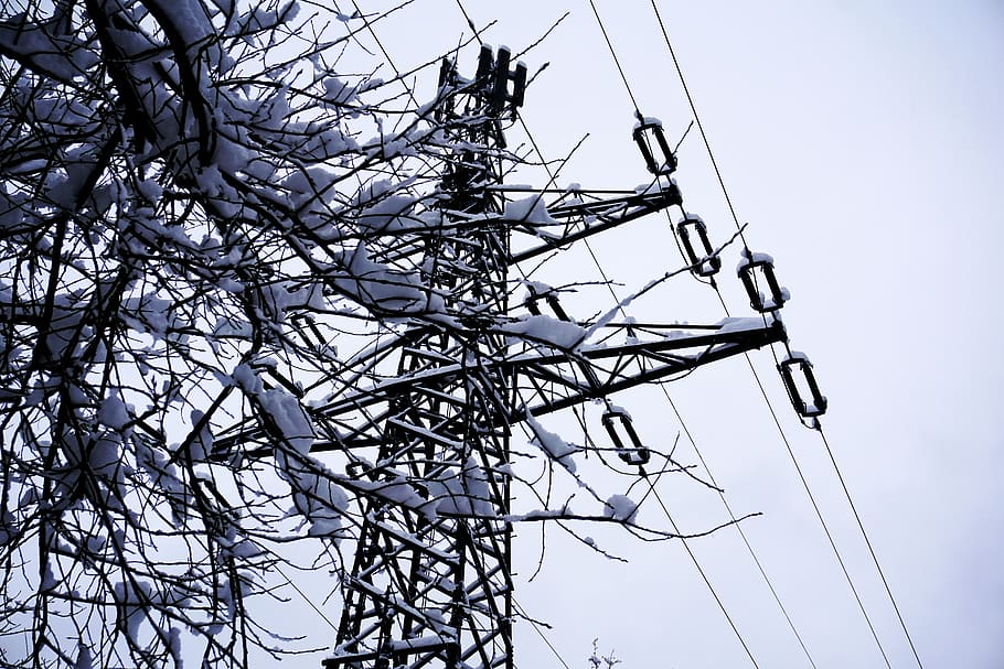 Snow, Infrastructure, low angle view, sky, electricity pylon HD wallpaper
