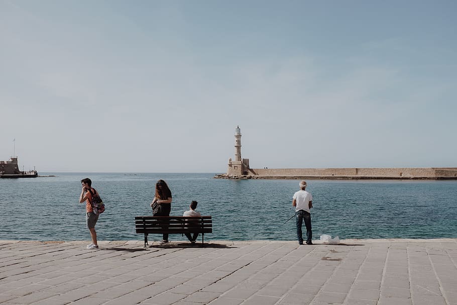 People By The Sea, bench, daylight, lighthouse, mediterranean HD wallpaper