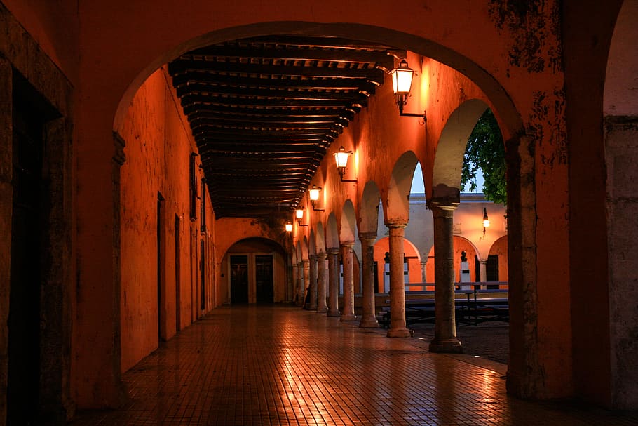 mexico, merida, architecture, park, lights, building, illuminated HD wallpaper