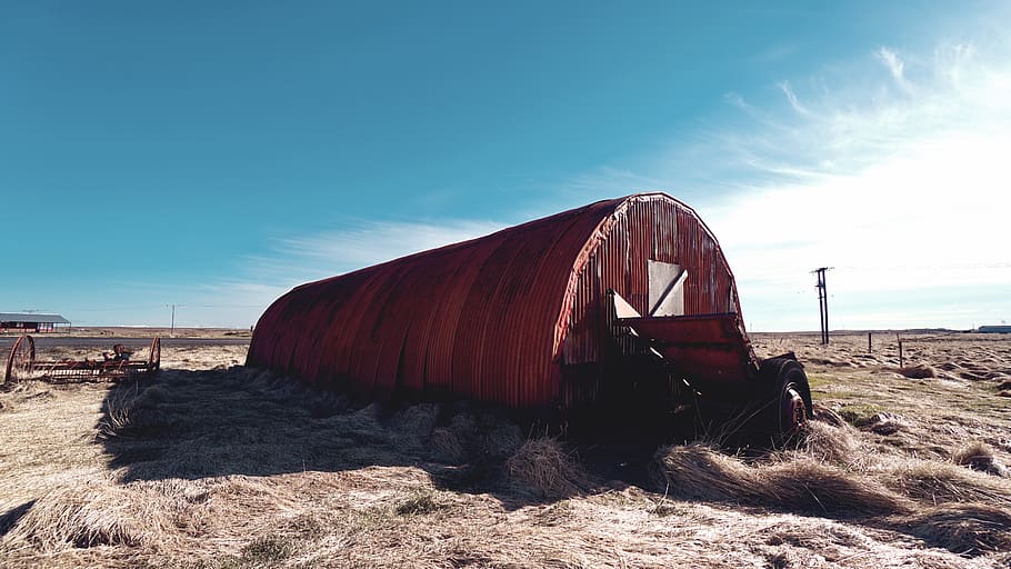 iceland, rusty, barn, farm, shadow, hangar, beautiful, sky HD wallpaper