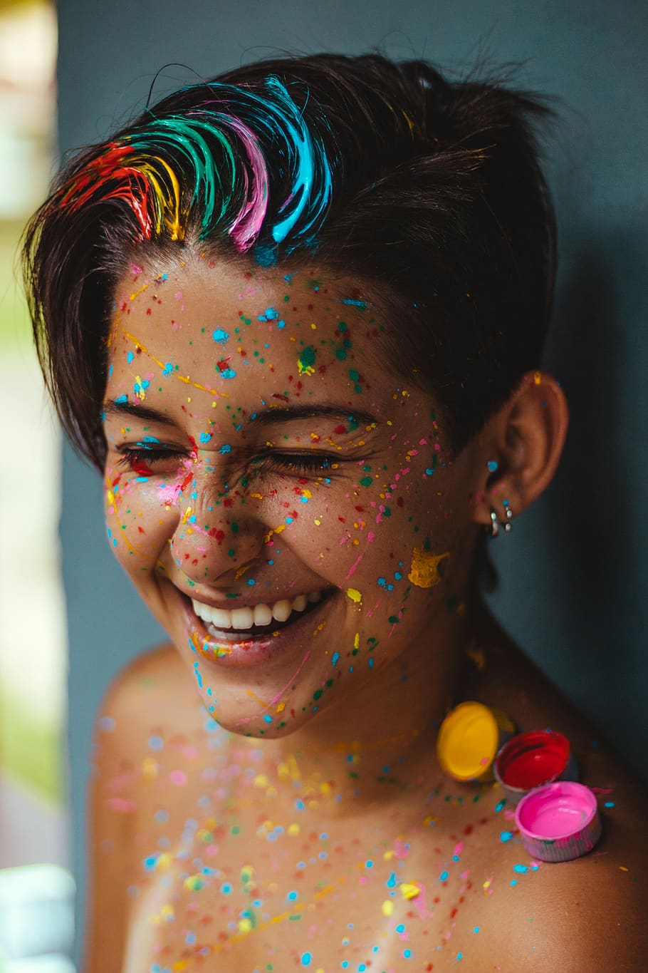 Shallow Focus Photo Of Woman Smiling With Face Paint, colorful