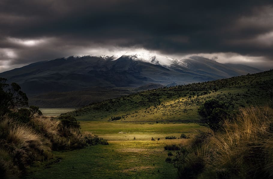 Photography of Mountains Under Cloudy Sky, 4k wallpaper, clouds HD wallpaper