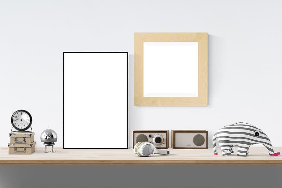 poster, frame, toy, clock, box, radio, copy space, technology HD wallpaper