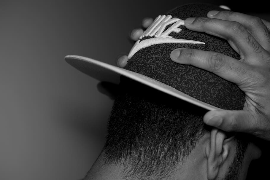 grayscale photography of man wearing cap, head, face, person, HD wallpaper