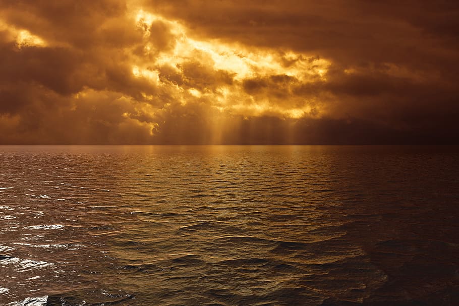sunset, sea, evening, dusk, mood, nature, landscape, reflection HD wallpaper